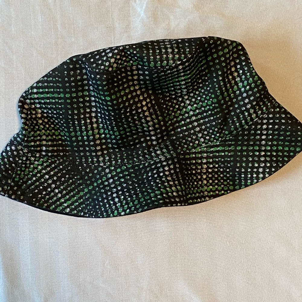 Hat, black, reversible multi-colored